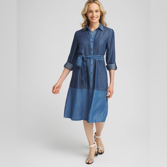 Chico's Dresses & Skirts - CHICO’S Colorblock Chambray Dress in Marina Bay Indigo Size 8 (1)